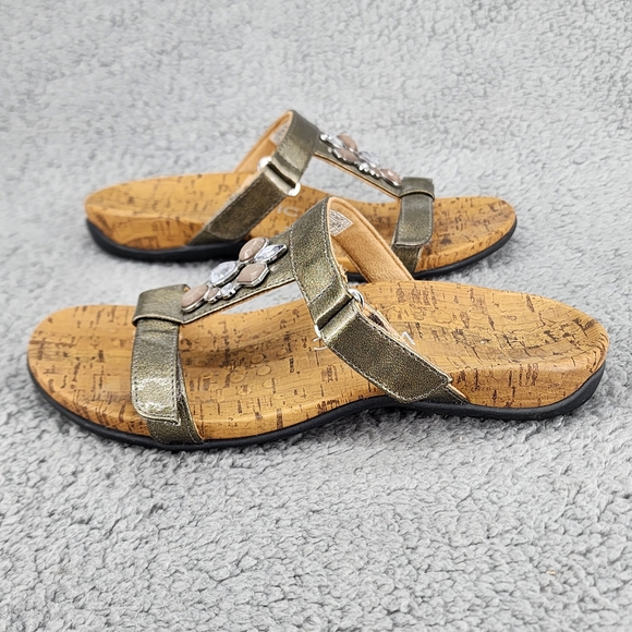 Vionic Viviana Metallic Sandals Sz 7 Faux Leather Jeweled Arch Support Slides - Picture 1 of 11